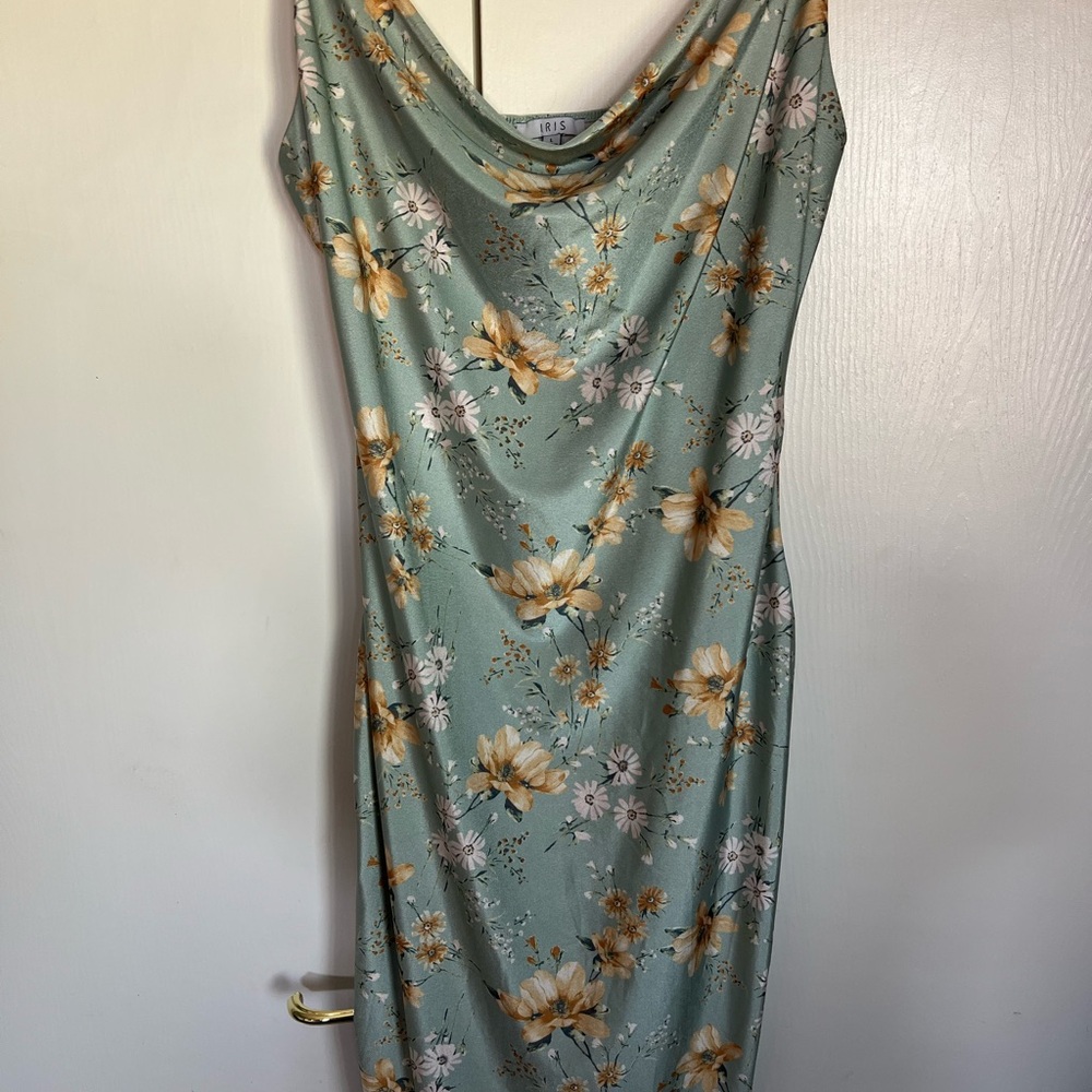 Iris Green Slip Dress with Cowl Neck for Cocktail
